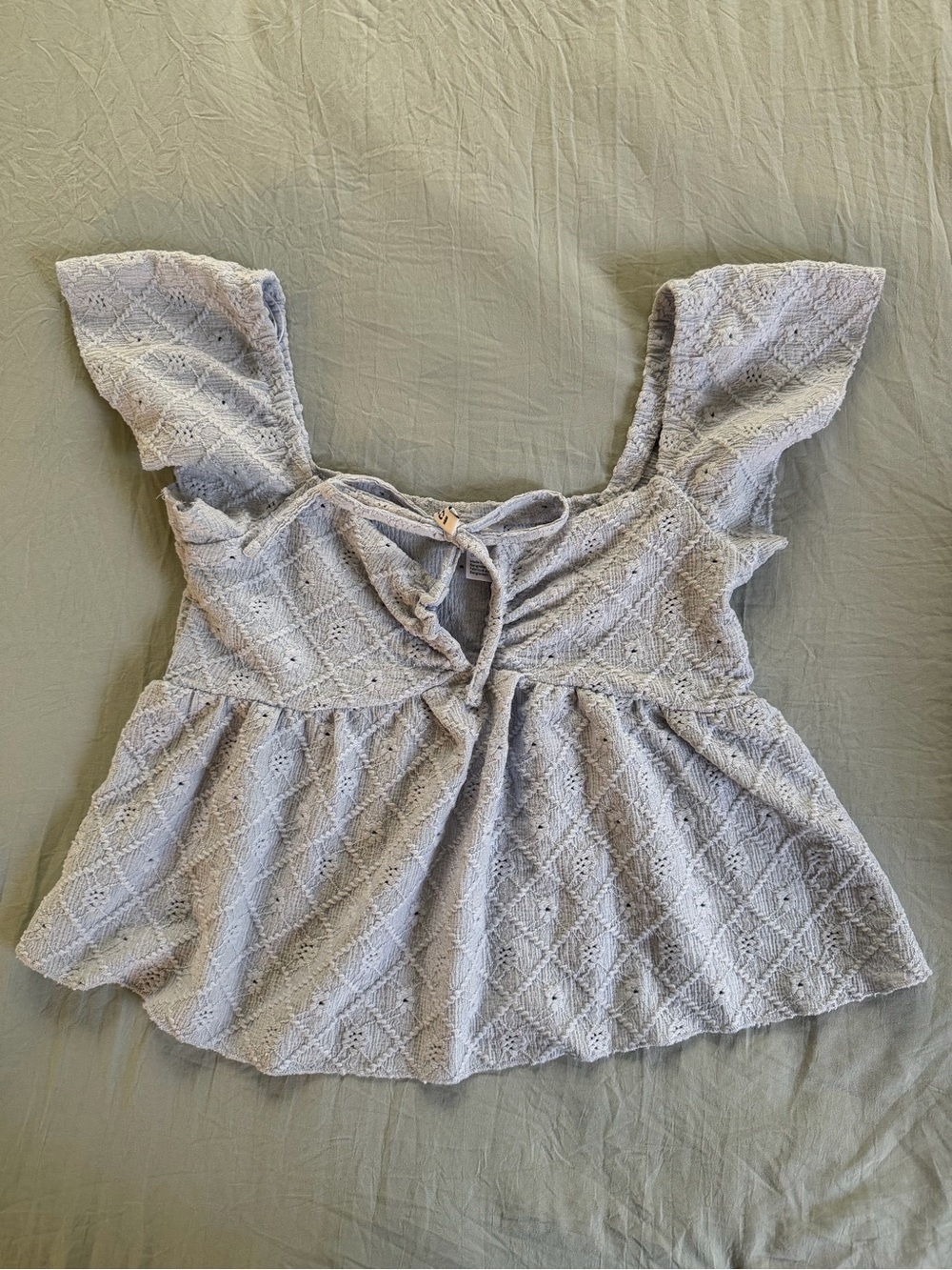H&M Light Blur Eyelet Tie-Front Flutter Sleeve Crop Top
